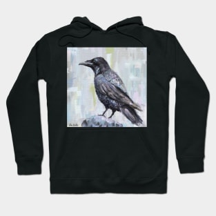 The Raven - Digital Oil Painting with Gray and Pastel Background Hoodie